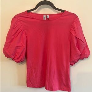 Grace and Karma Vibrant Pink Puff Sleeve Ruched Blouse
